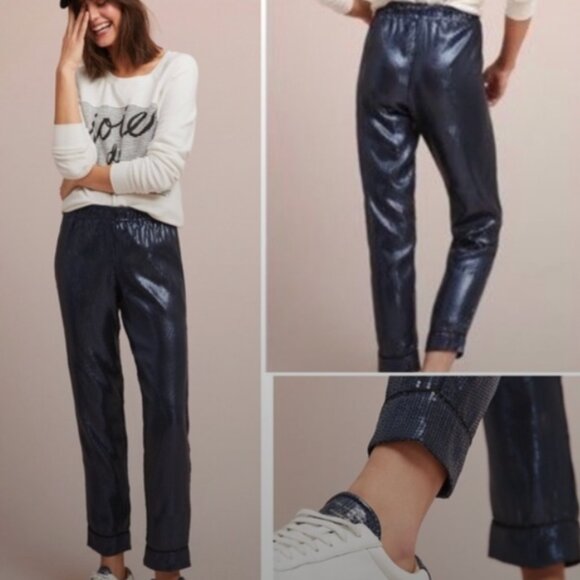 Anthropologie Corey Lynn Calter Navy Blue Sequin Sienna Pants Size Small (S) 💙 - Picture 2 of 12